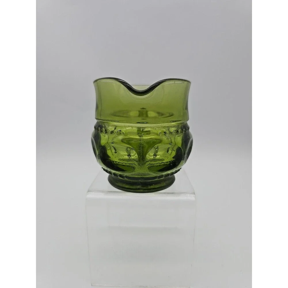 Vintage Indiana Glass Kings Crown Thumbprint Creamer Cup Avocado Green